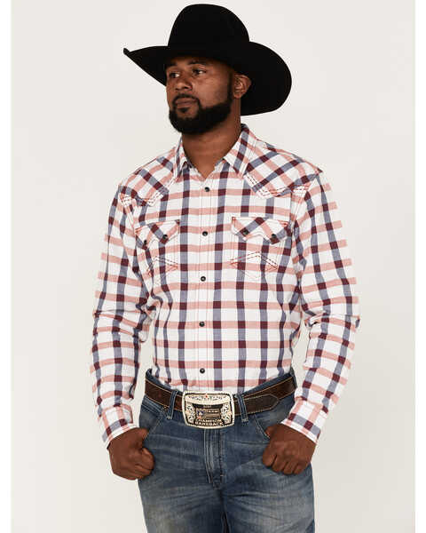 Cody James Men's Blue River Plaid Long Sleeve Snap Western Shirt , Cream, hi-res