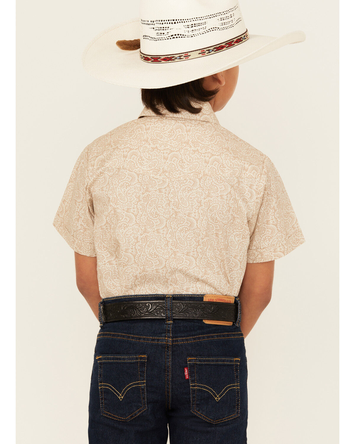 Image #4 - Ely Walker Boys' Paisley Print Short Sleeve Pearl Snap Western Shirt, Khaki, hi-res