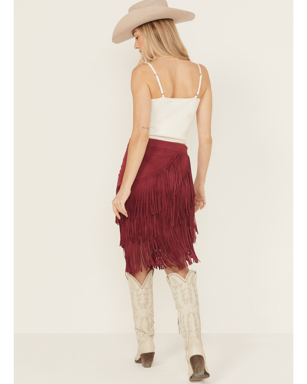 Image #4 - Idyllwind Women's Tina Faux Suede Fringe Midi Skirt, Maroon, hi-res