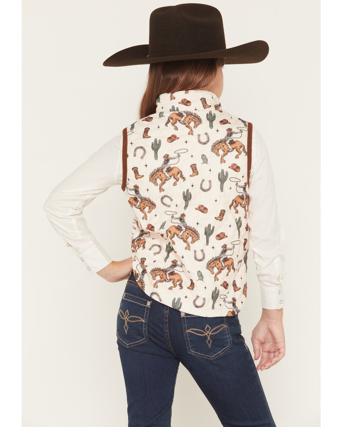 Image #4 - Fornia Girls' Horse Printed Vest, White, hi-res