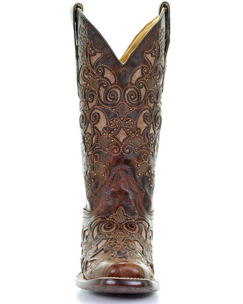 Image #4 - Corral Women's Inlay and Stud Accents Boots - Square Toe , Brown, hi-res