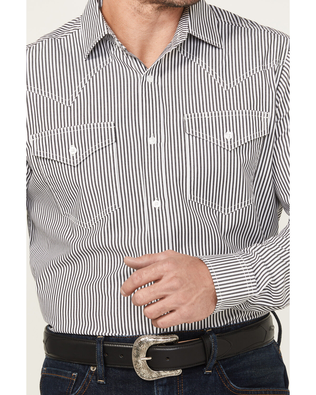 Image #3 - Cody James Black 1978® Men's Condor Striped Print Long Sleeve Button-Down Western Shirt, Black, hi-res