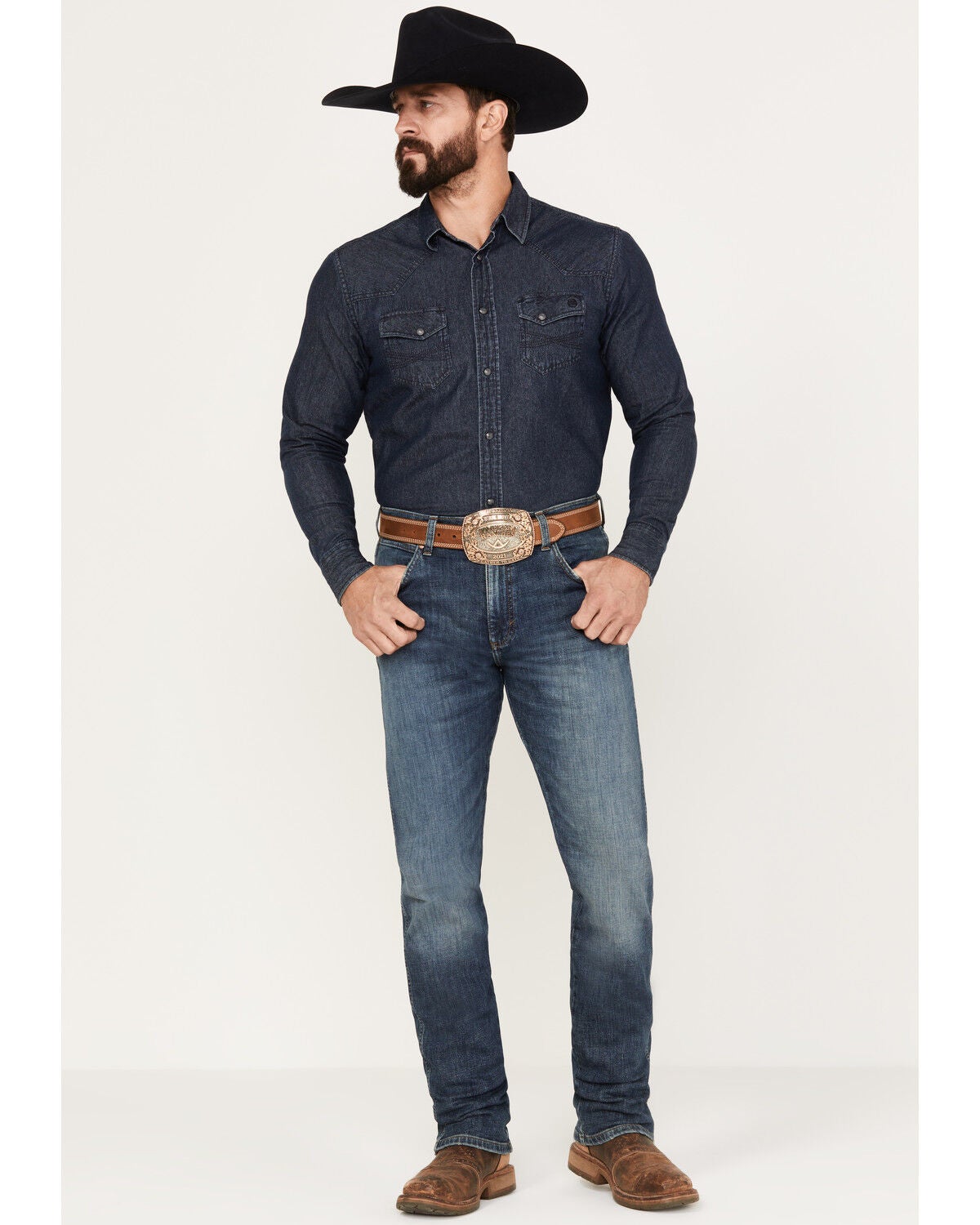 Image #1 - Wrangler Retro Men's 88MWP Enerjean Dark Wash Slim Straight Stretch Premium Green Jeans, , hi-res