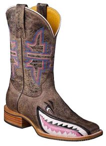 Tin Haul Man Eater Shark Cowgirl Boots - Square Toe, Dark Brown, hi-res