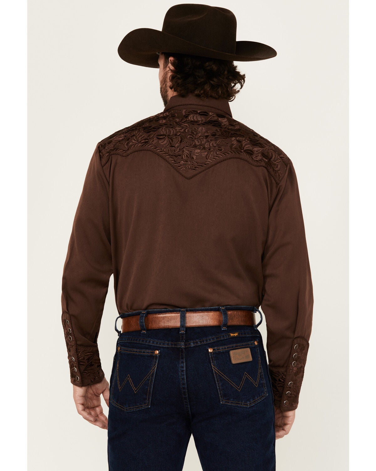 Image #4 - Scully Men's Gunfighter Long Sleeve Pearl Snap Western Shirt, Brown, hi-res