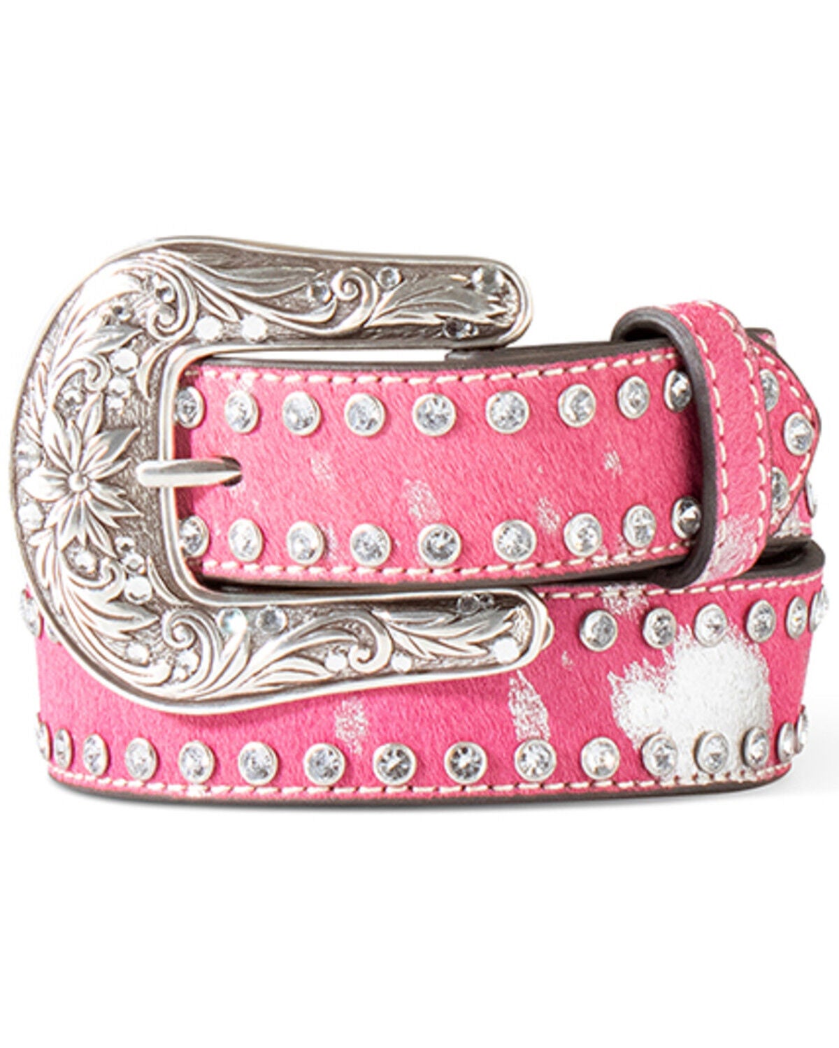 M & F Western Girls' Acid Wash Hairon Belt, Pink, hi-res