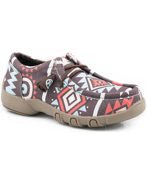 Image #1 - Roper Boys' Chillin Southwestern Casual Shoes - Moc Toe, Brown, hi-res