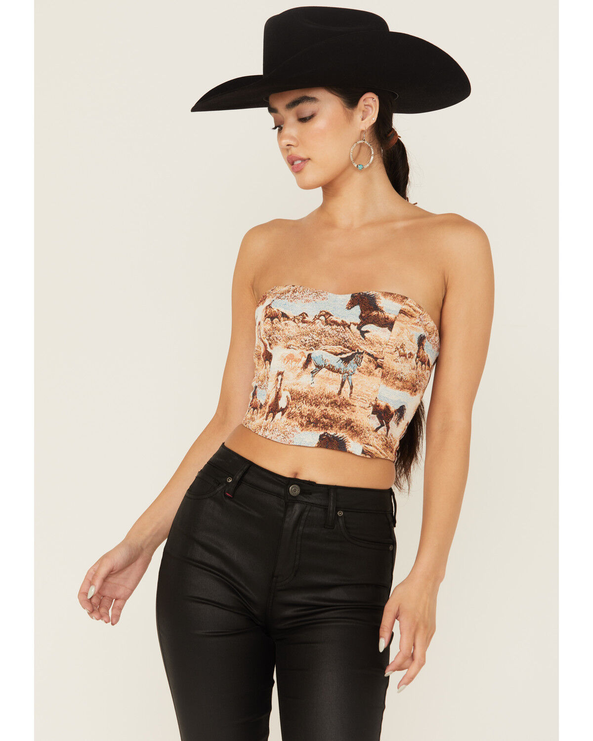 【メール便無料】 Blue B Women's Running Horse Tapestry Strapless Corset Top トップス