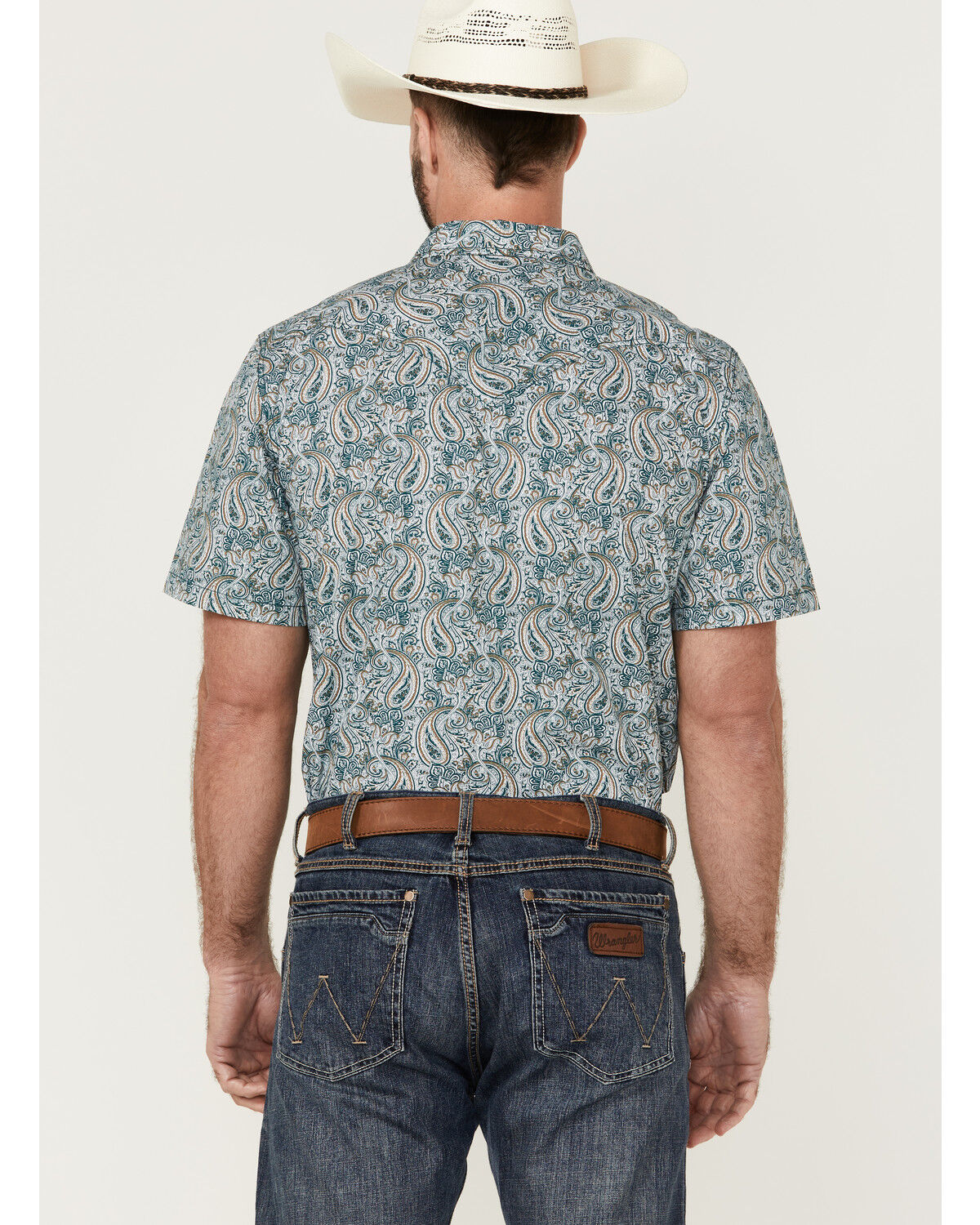 Image #4 - Cody James Men's Vista Paisley Print Short Sleeve Snap Western Shirt, Blue, hi-res
