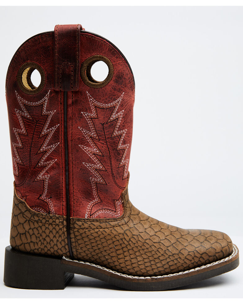 Cody James Boys' Red Reptile Print Western Boots - Wide Square Toe, Red/brown, hi-res