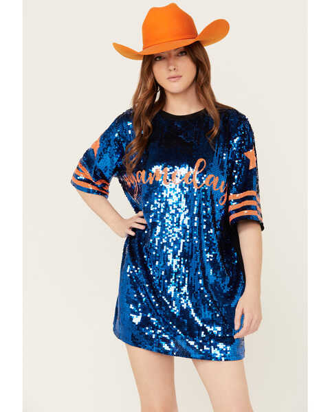 Why Dress Women's Game Day Sequins Oversized Tee, Orange, hi-res