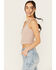 Image #2 - Cleo + Wolf Women's Aurora Embroidered Henley Rib Knit Tank, Bark, hi-res