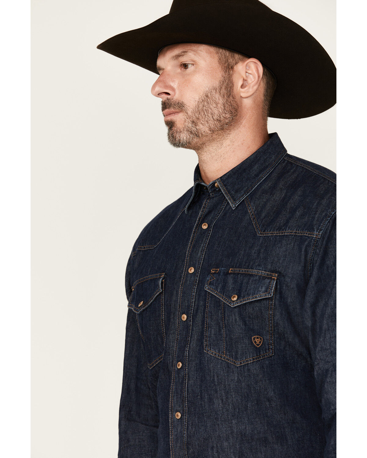 Image #3 - Ariat Men's Classic Denim Long Sleeve Snap Western Shirt - Tall, Blue, hi-res