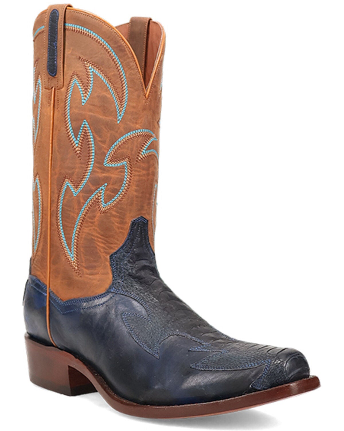 Dan Post Men's Exotic Ostrich Leg Western Boots - Square Toe, Blue, hi-res