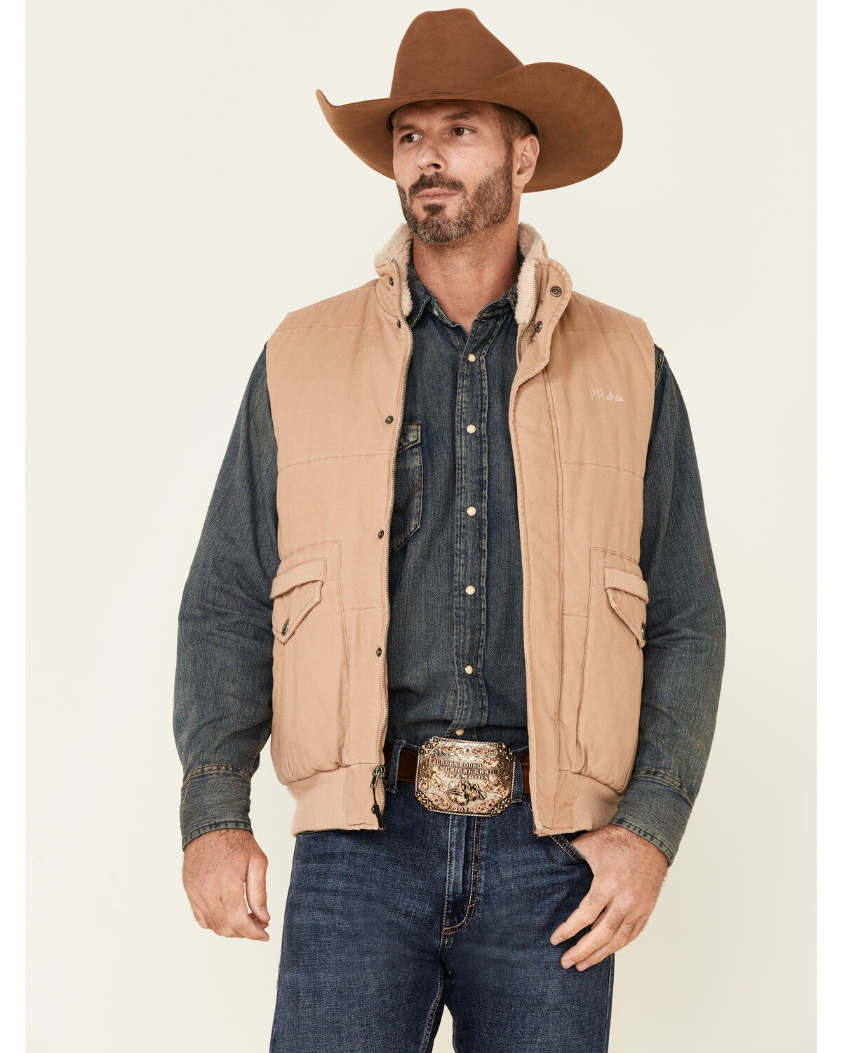 Image #1 - Powder River Outfitters Men's Tan CC Brushed Canvas Storm-Flap Vest, Tan, hi-res