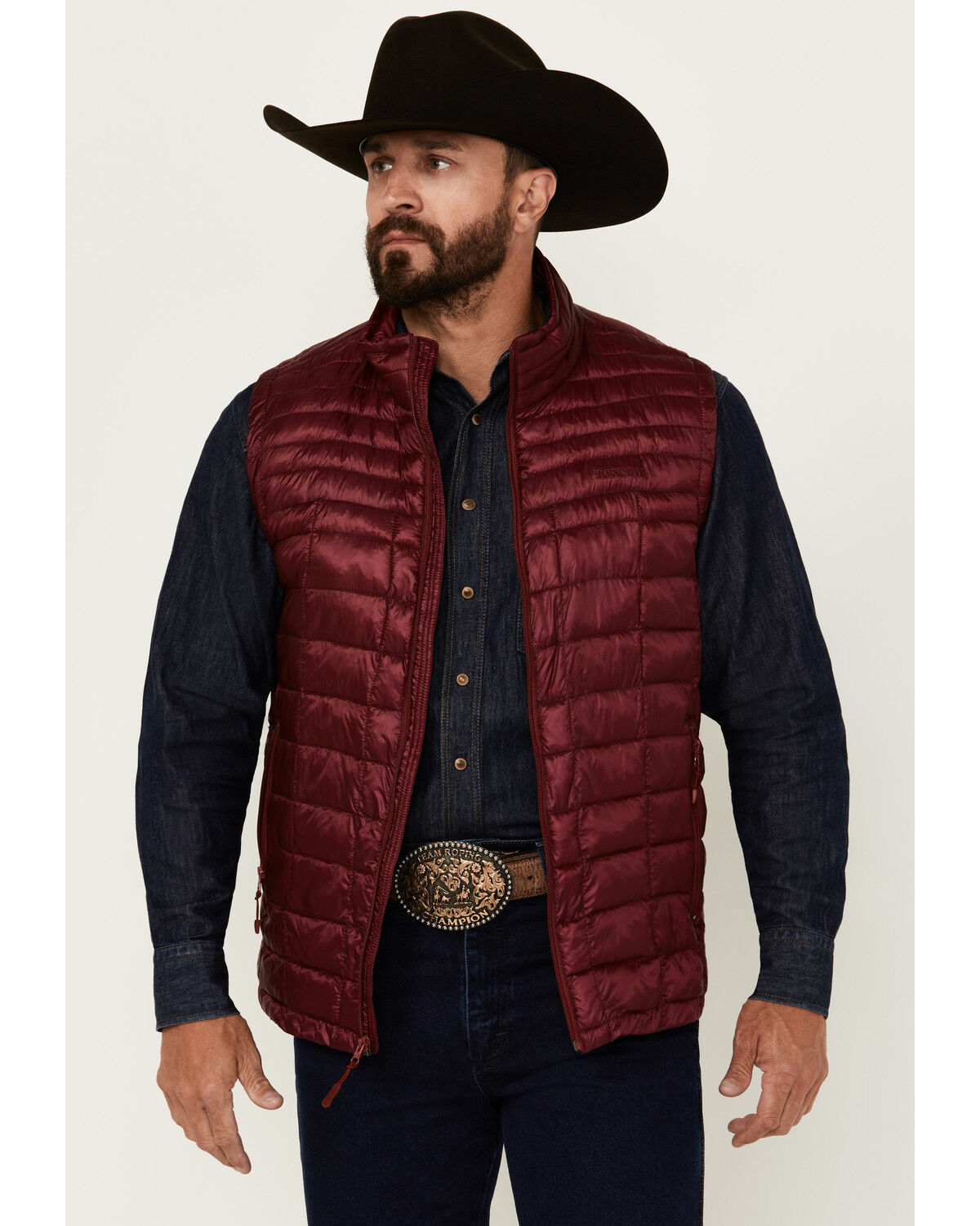 Image #1 - Resistol Men's Puffer Zip Vest, Burgundy, hi-res