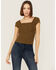 Image #1 - Shyanne Women's Square Neck Green Pointelle Top, Green/brown, hi-res