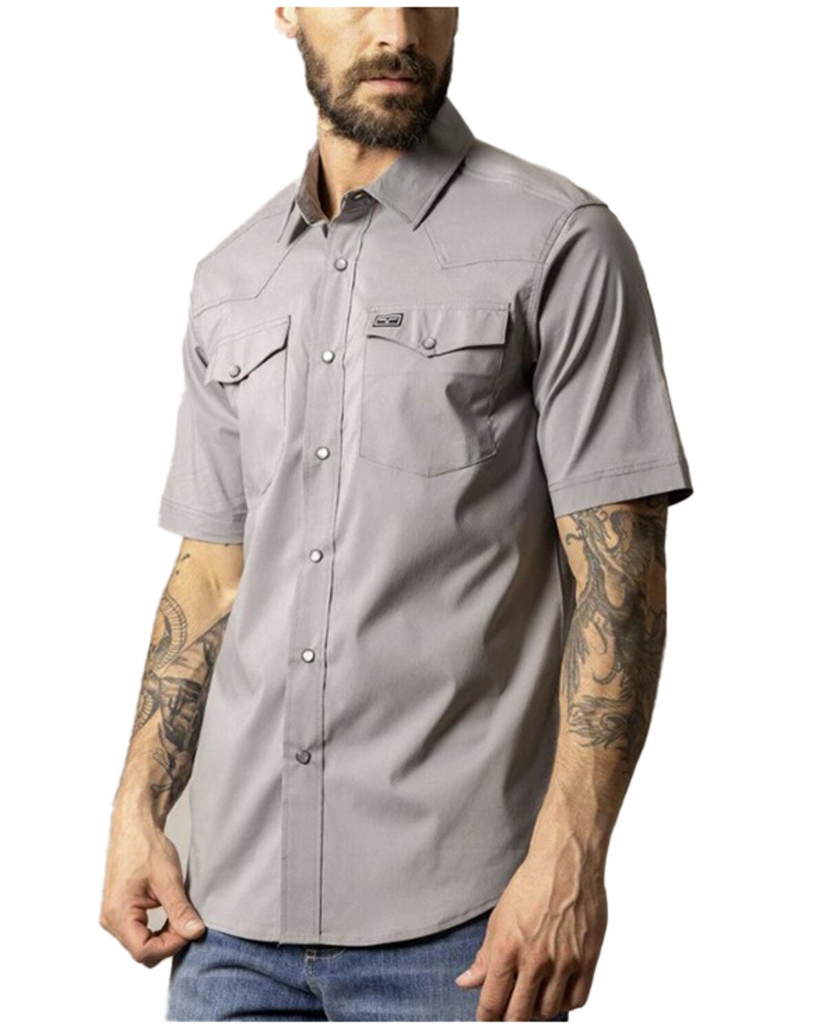Image #2 - Kimes Ranch Men's Rio Solid Short Sleeve Button-Down Performance Shirt, Grey, hi-res