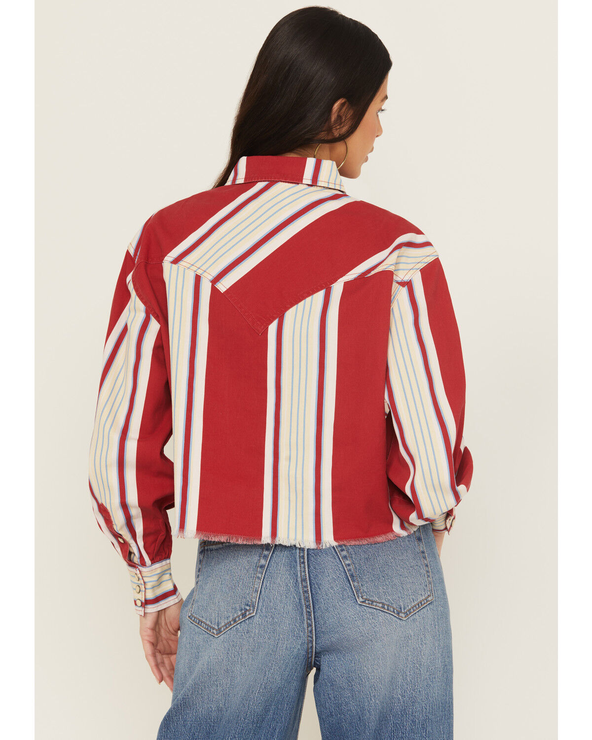 Image #4 - Wrangler Women's Modern Striped Long Sleeve Heritage Long Sleeve Snap Western Shirt, Red, hi-res