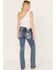 Image #1 - Miss Me Women's Dark Wash Mid Rise Horseshoe Blowout Sequin Bootcut Jeans, , hi-res