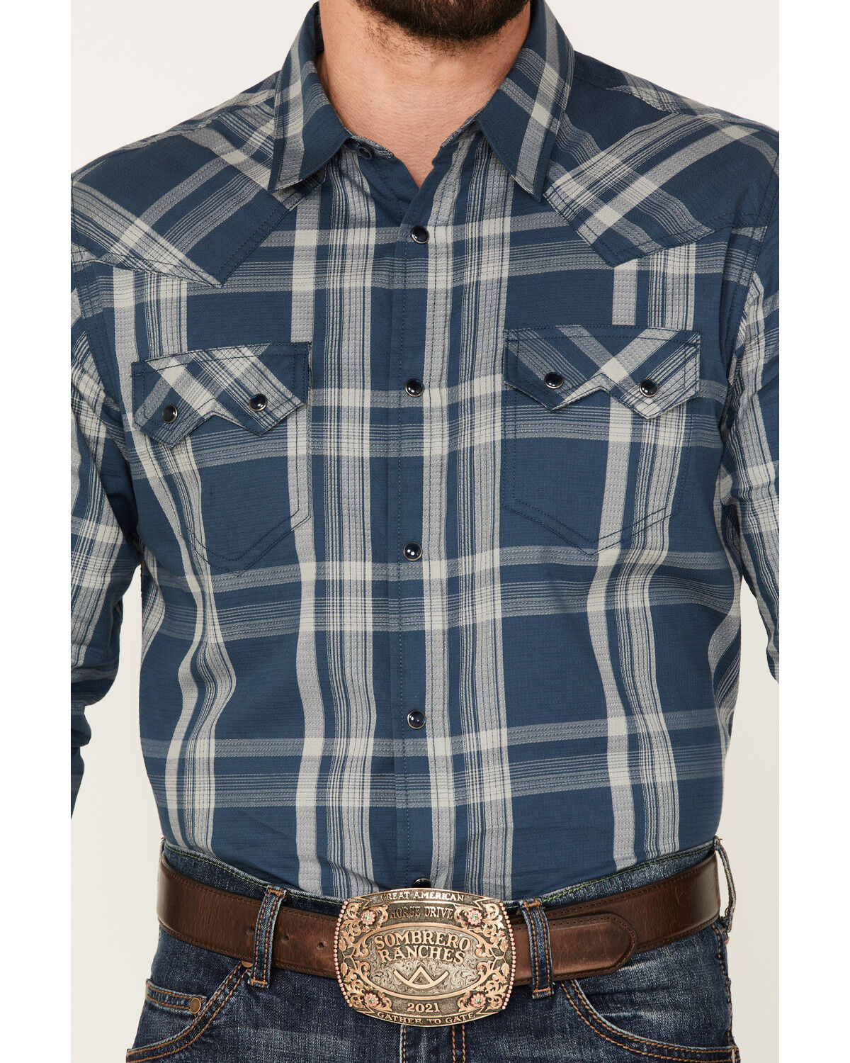 Image #3 - Cody James Men's Expression Large Plaid Snap Western Shirt, Navy, hi-res