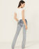 Image #1 - Miss Me Women's Light Wash Mid Rise Floral Pocket Bootcut Jeans, Light Wash, hi-res