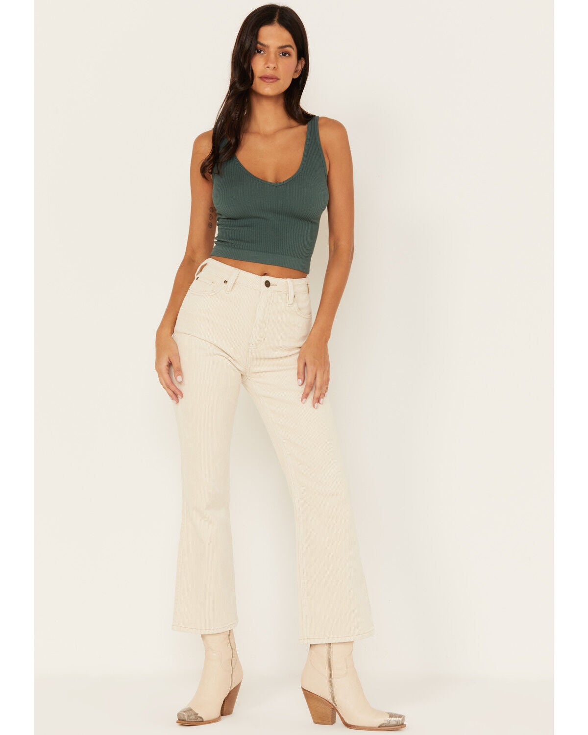 Cleo + Wolf Women's Mid Rise Flare Corduroy Pants, Natural, hi-res