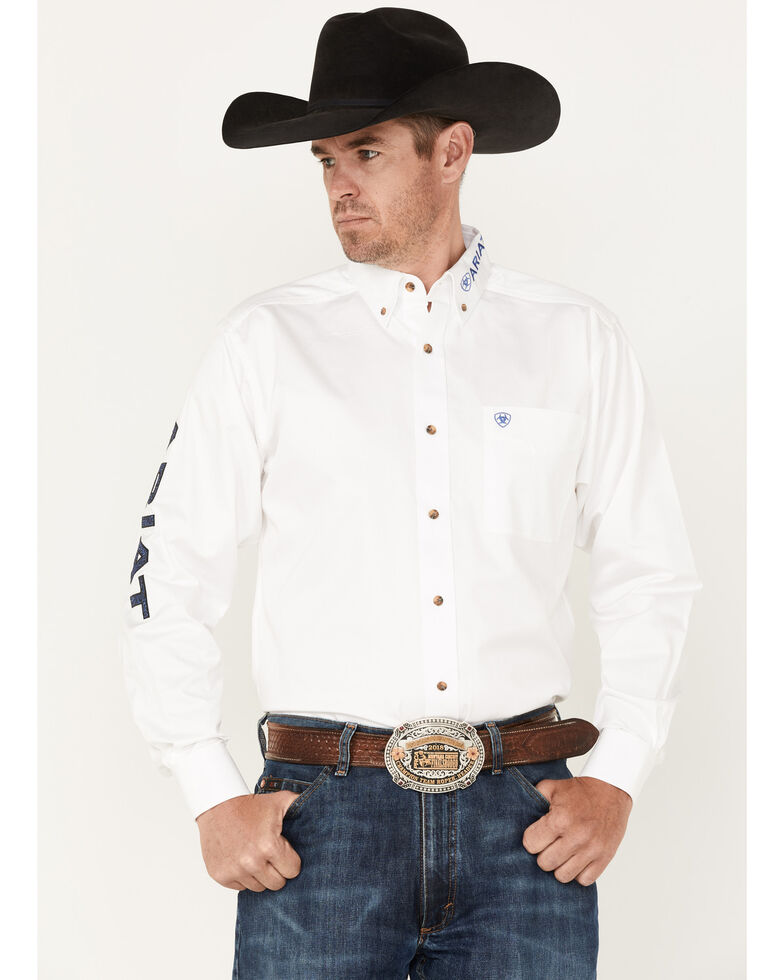 Ariat Men's Team Solid Logo Button-Down Western Shirt - Tall , White, hi-res
