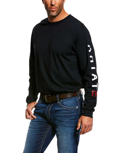 Image #1 - Ariat Men's FR Roughneck Back Skull Graphic Long Sleeve Work T-Shirt - Tall , Black, hi-res