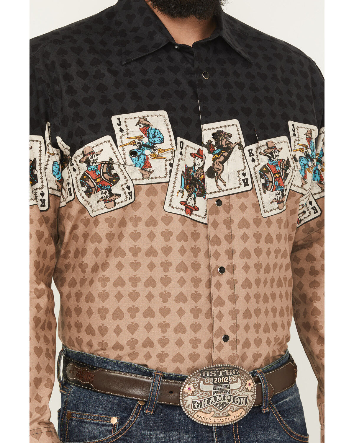 Image #3 - Panhandle Slim Men's Cards Border Long Sleeve Snap Western Shirt, Tan, hi-res