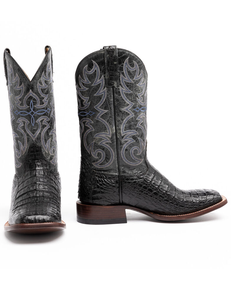 Cody James Men's Caiman Embroidered Exotic Boots - Wide Square Toe , Black, hi-res