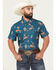 Image #1 - Rock & Roll Denim Men's Tek Bronco Print Short Sleeve Pearl Snap Western Shirt, Dark Teal, hi-res