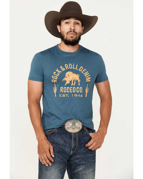 Rock & Roll Denim Men's Bull Logo Short Sleeve Graphic T-Shirt, Teal, hi-res