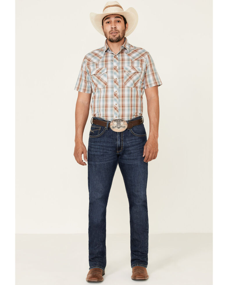 Wrangler Men's Brown Large Plaid Fashion Snap Short Sleeve Western Shirt , Brown, hi-res