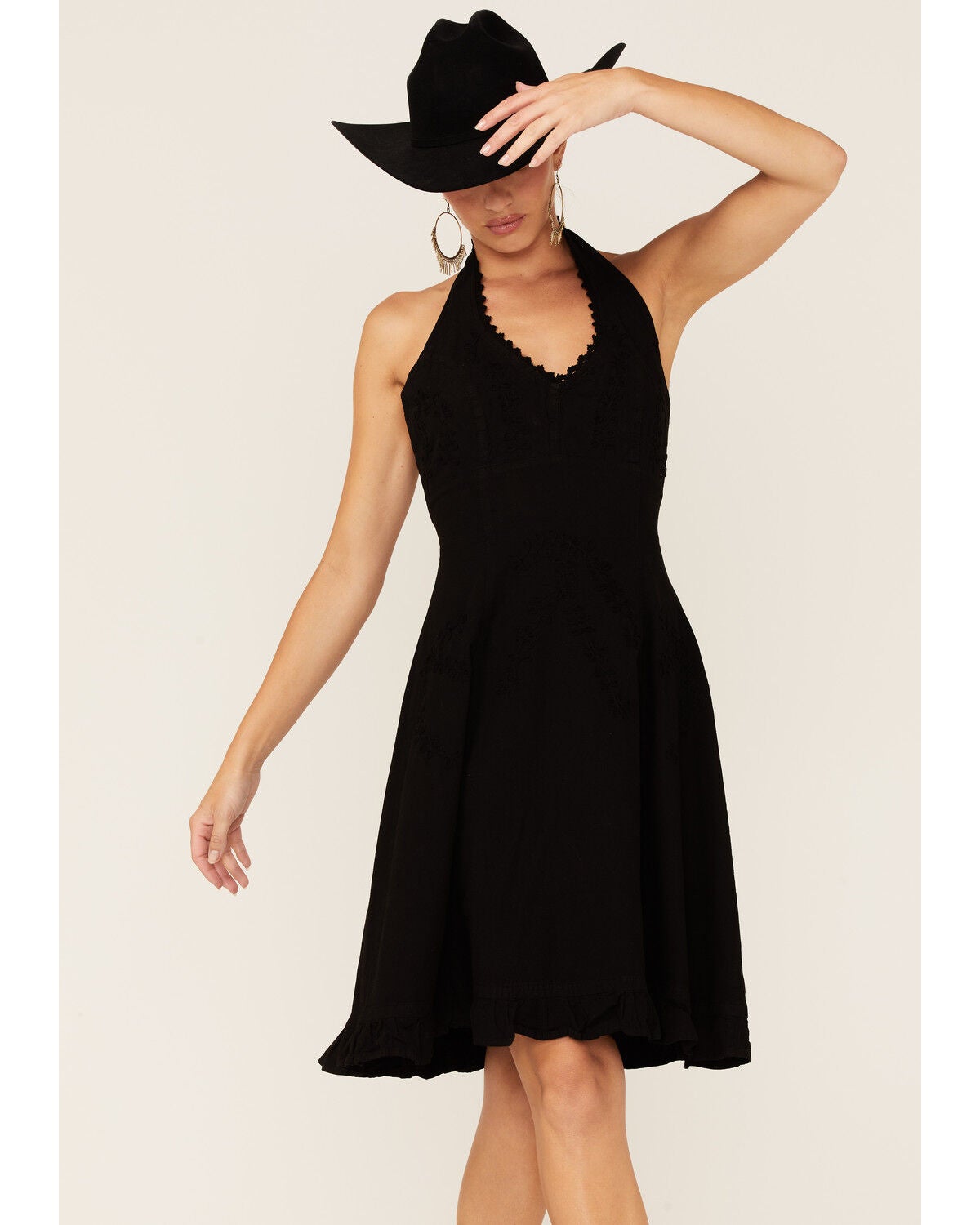 Scully Peruvian Cotton Halter Top Mini Dress, Black, hi-res