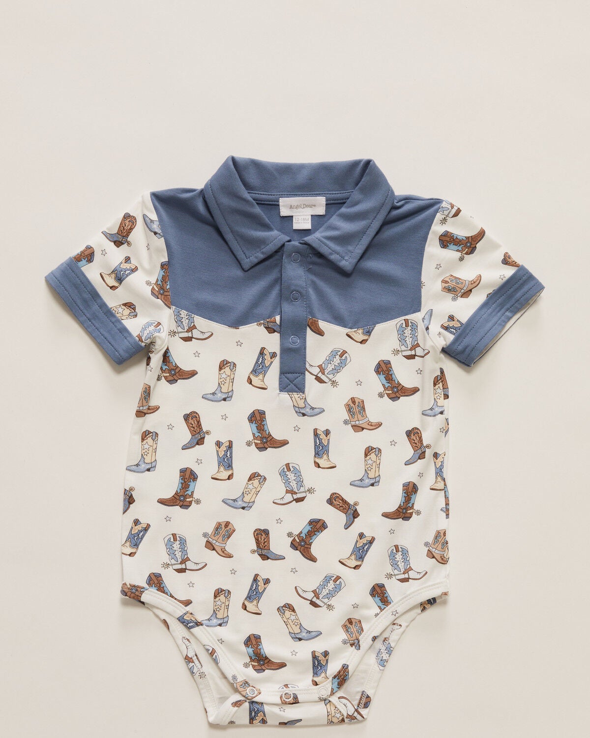 Image #1 - Angel Dear Infant Boys' Cowboy Boots Short Sleeve Onesie, White, hi-res