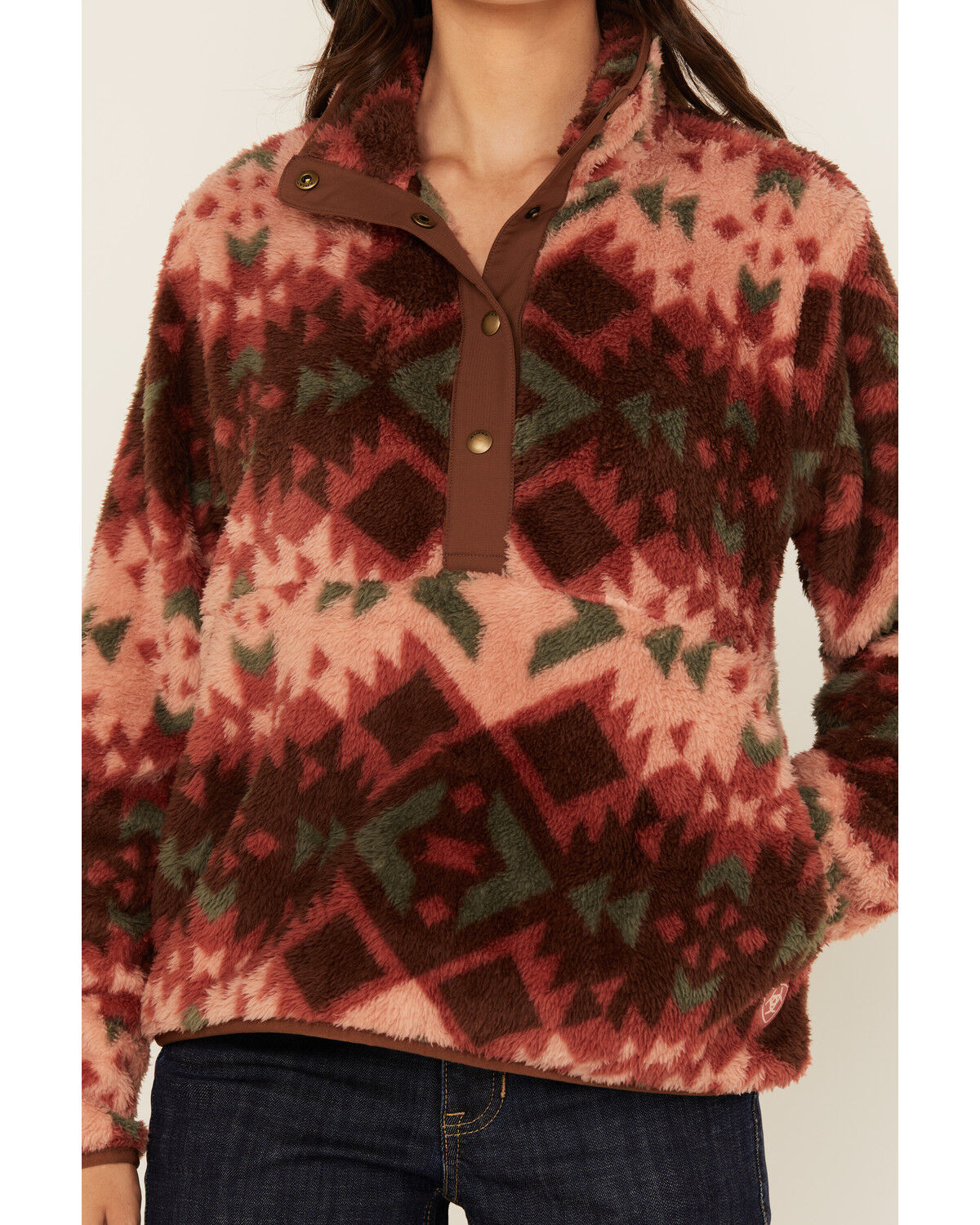 Image #3 - Ariat Women's Southwestern Print Berber Snap Pullover, Pink, hi-res