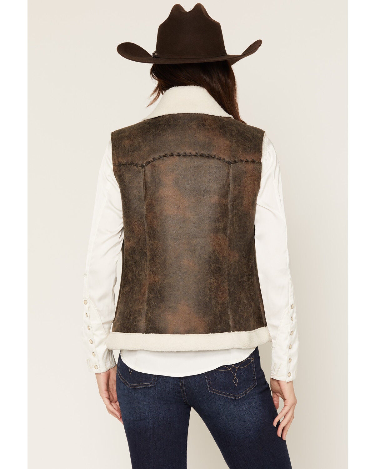 Image #4 - Cripple Creek Women's Faux Suede Shearling Vest, Dark Brown, hi-res