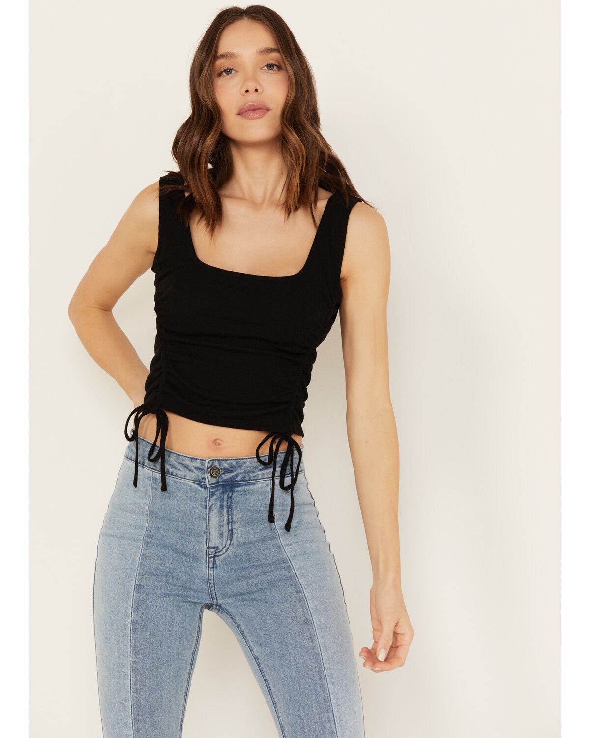 Image #1 - Shyanne Women's Pointelle Cinch Front Tank, Black, hi-res