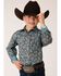 Image #1 - Roper Boys' Paisley Print Long Sleeve Pearl Snap Western Shirt , Turquoise, hi-res