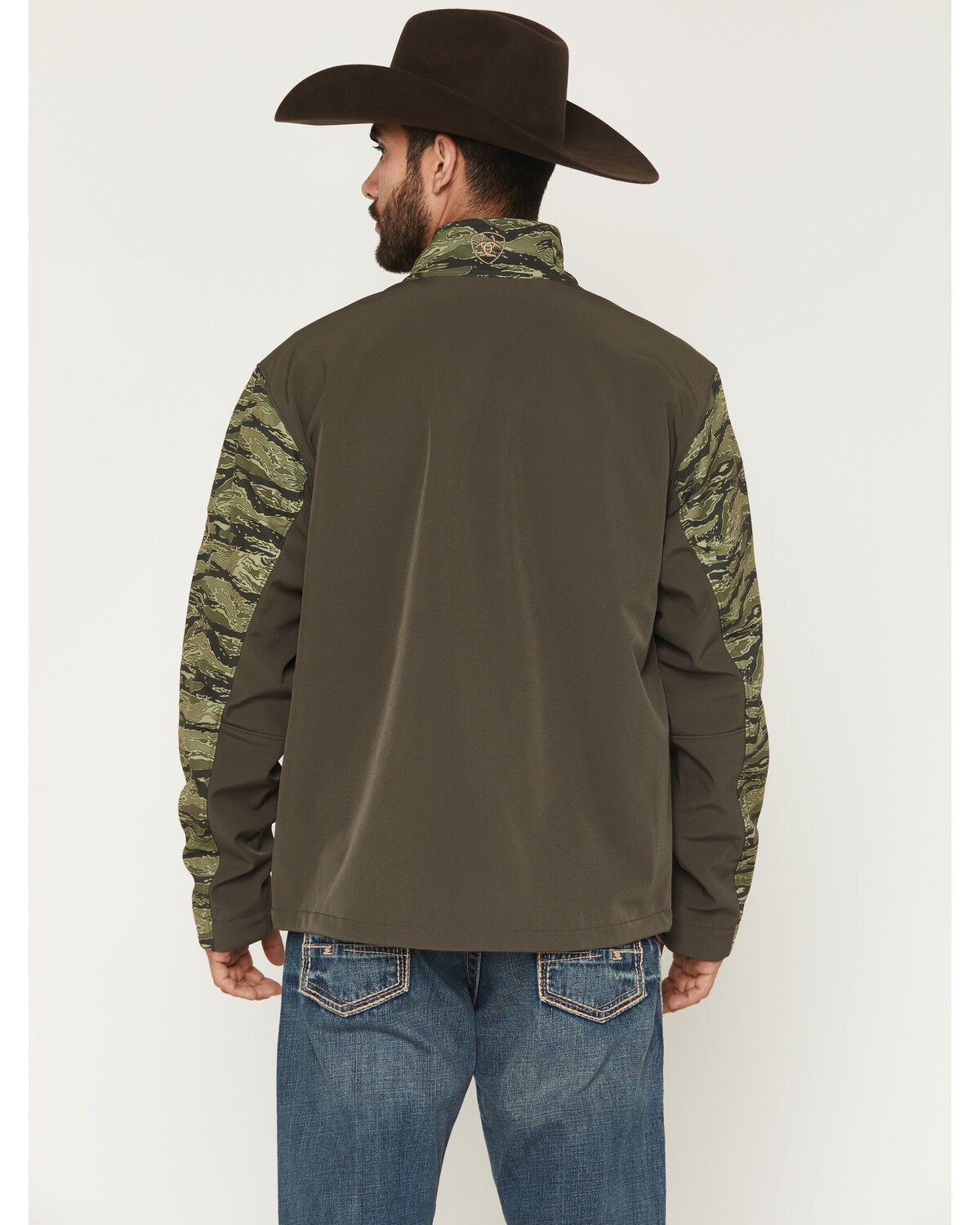 Image #4 - Ariat Men's Logo Camo Logo Concealed Carry Softshell Jacket, Black, hi-res