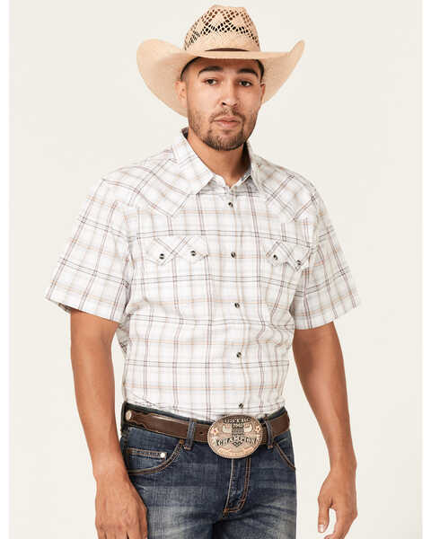 Cody James Men's Eastland Large Plaid Short Sleeve Snap Western Shirt , White, hi-res