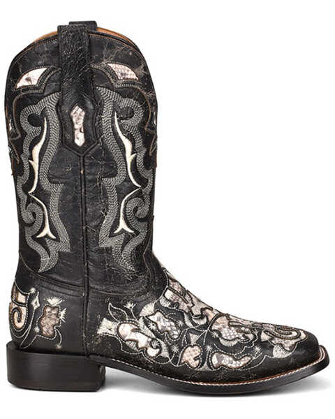 Image #2 - Corral Men's Exotic Python Skin Inlay Western Boots - Square Toe, Black, hi-res