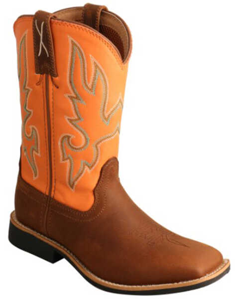 Twisted X Boys' Top Hand Tan & Orange Leather Western Boots - Broad Square Toe , Orange, hi-res