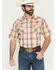 Image #1 - Ely Walker Men's Plaid Print Short Sleeve Pearl Snap Western Shirt, Gold, hi-res