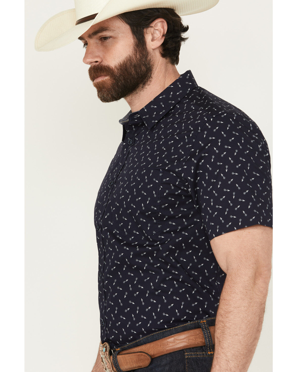 Image #2 - Cody James Men's Idaho Geo Print Short Sleeve Button-Down Stretch Western Shirt, Navy, hi-res