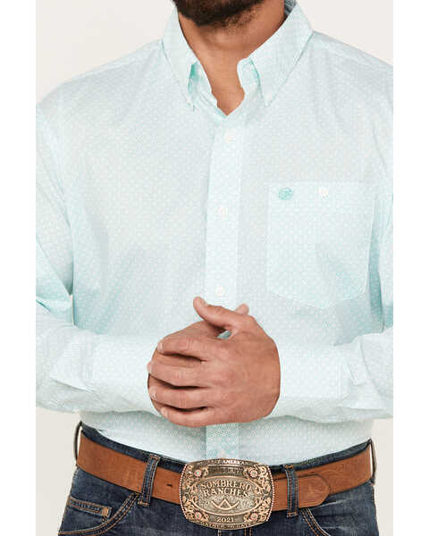Image #3 - Wrangler Men's Classic Geo Print Long Sleeve Button-Down Western Shirt, Teal, hi-res