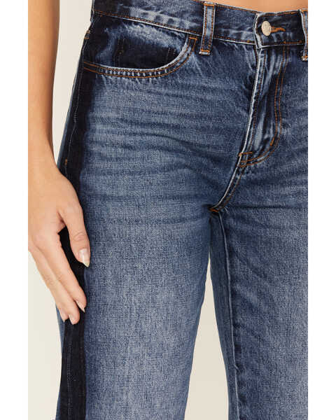 Image #2 - Ceros Women's Medium Wash High Rise Dark Wash Side Seam Straight Jeans, Blue, hi-res
