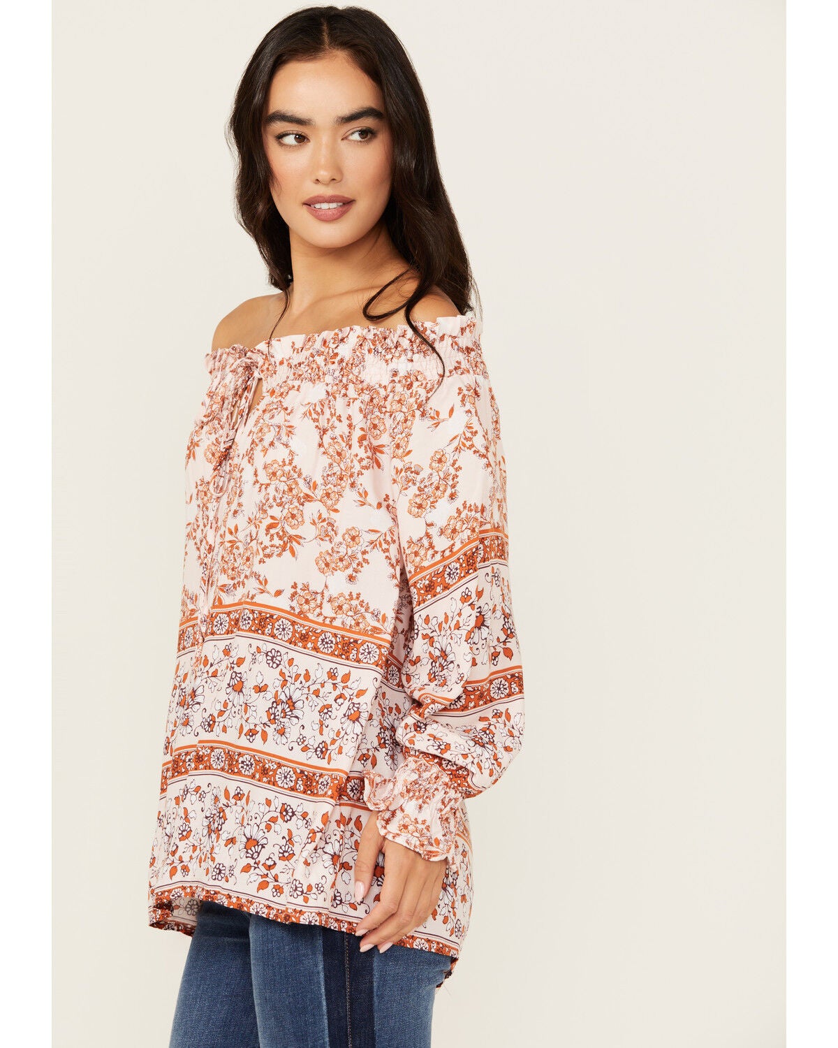 Image #2 - Wild Moss Women's Floral Border Print Off The Shoulder Top, Pink, hi-res