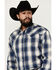 Image #2 - Stetson Men's Plaid Print Long Sleeve Pearl Snap Western Shirt, Dark Blue, hi-res